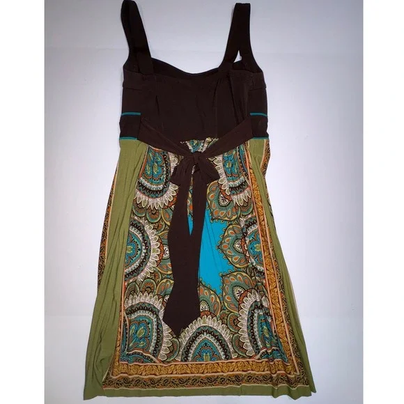Saint Tropez West Women's Boho Paisley Print Dress Brown Teal Green Size 10 - Picture 5 of 7